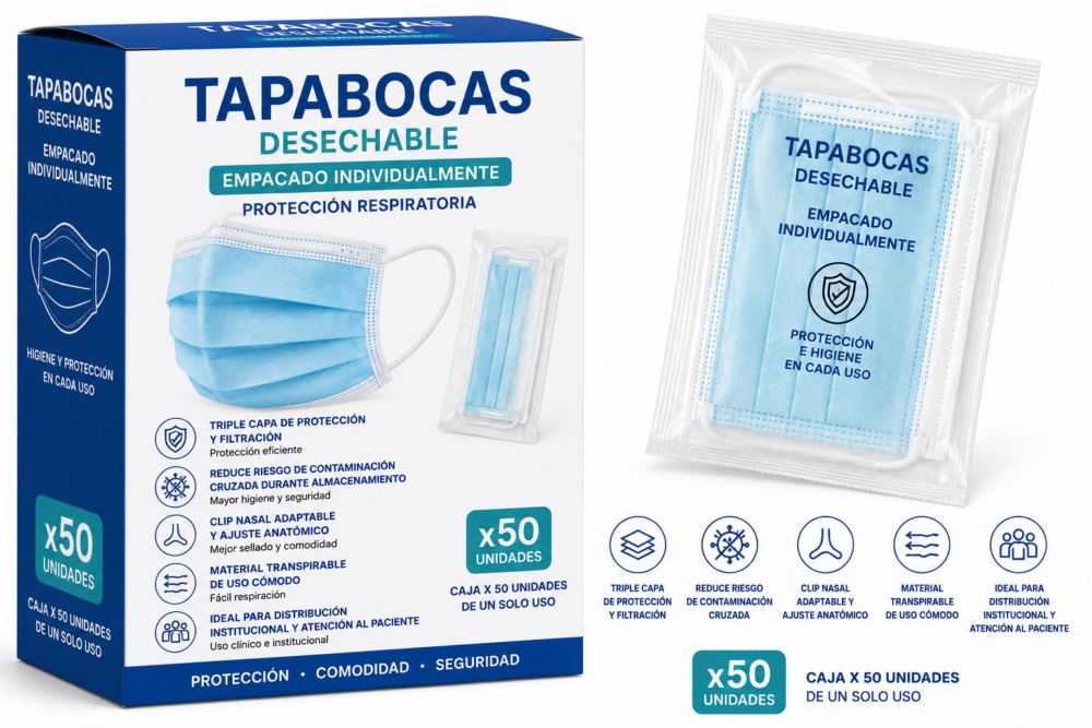 TAPABOCAS X50 PRESENTACIÓN INDIVIDUAL