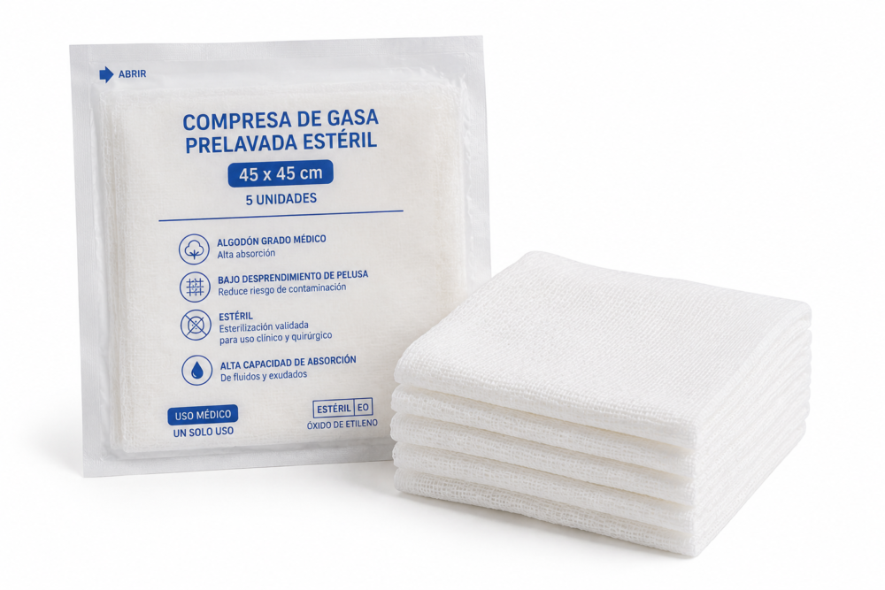 COMPRESA PRELAVADA ESTÉRIL 45X45 X5