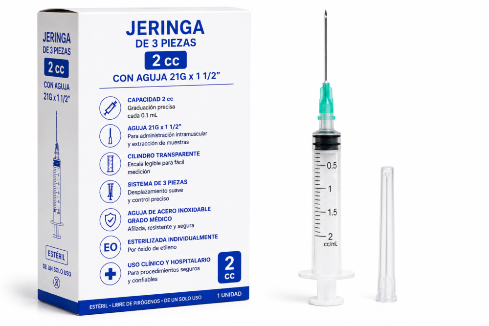 JERINGA 3P. 2cc C.A. 21G X 1 1/2"