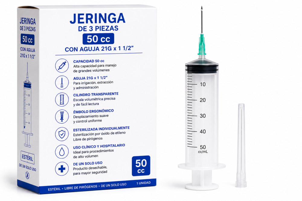 JERINGA 3P. 50cc C.A. 21G X 1 1/2"